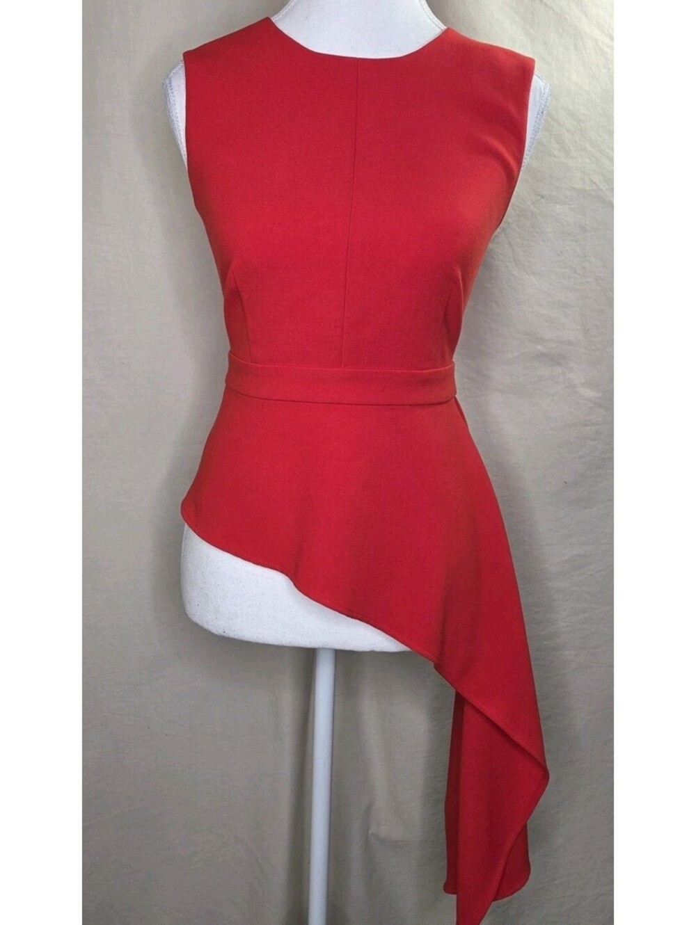 BCBGMAXAZRIA Women's Red Sleeveless Asymmetric Peplum Top Size S NWOT